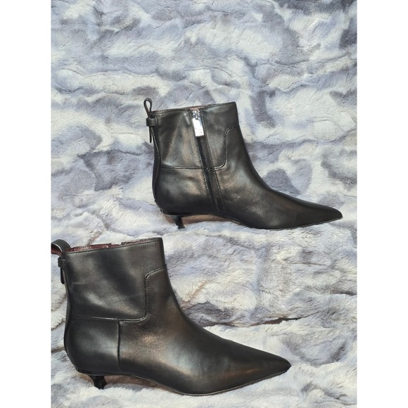 NWB SARTO by Franco Sarto Mala Black Leather Pointed Toe‎ Kitten Heel Booties 7 - Picture 2 of 9